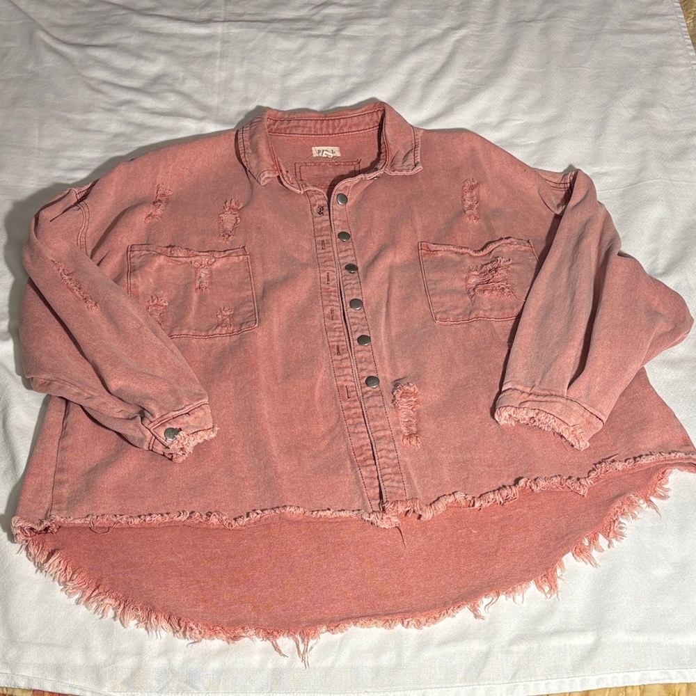 POL Vintage Rose Distressed Shacket Jacket - Size L